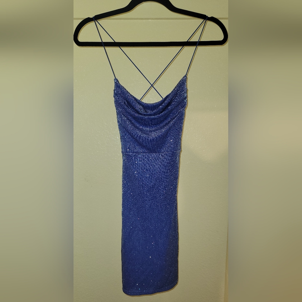 Women's Flirty Backlace Blue Glittery Q USA Dress Size S